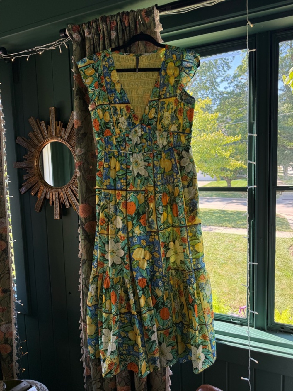 Anthropologie Peregrine Citrus Floral Smocked Maxi Dress S